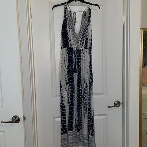 Navy and white maxi tie dye dress
